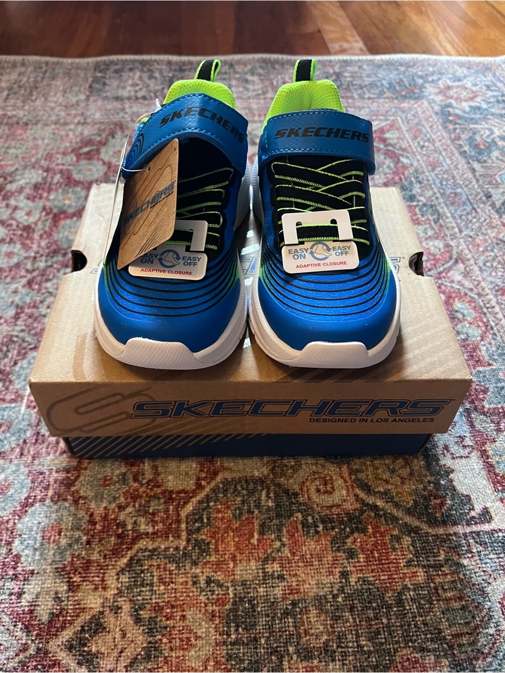 Skechers Kids Blue Sneakers with Neon Green Accents